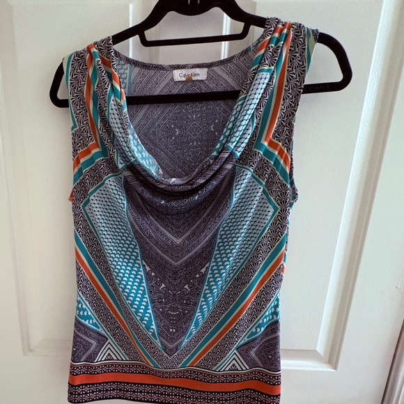 Calvin Klein Geometric Print Cowl Neck Sleeveless Top | Size M - Picture 3 of 3